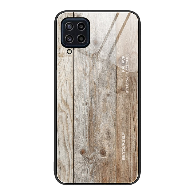 For Samsung Galaxy M32 Wood Grain Glass Protective Phone Case