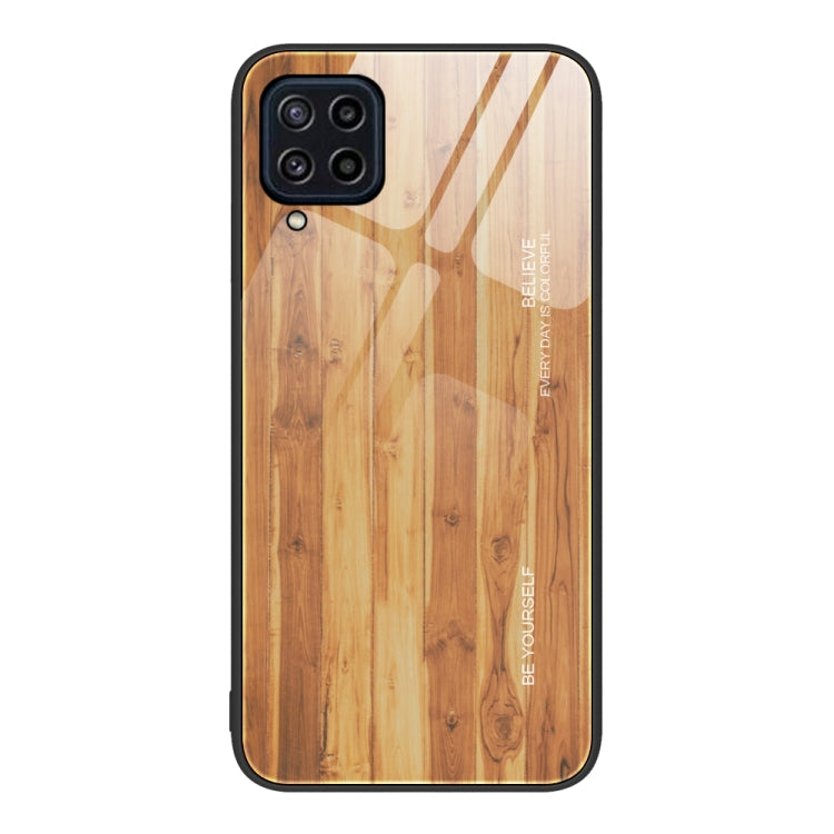 For Samsung Galaxy M32 Wood Grain Glass Protective Phone Case