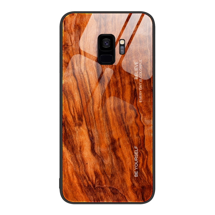 For Samsung Galaxy S9+ Wood Grain Glass Protective Phone Case