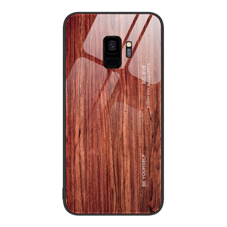 For Samsung Galaxy S9+ Wood Grain Glass Protective Phone Case