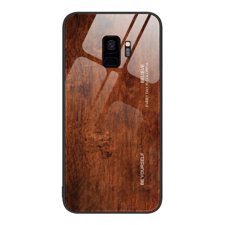 For Samsung Galaxy S9+ Wood Grain Glass Protective Phone Case