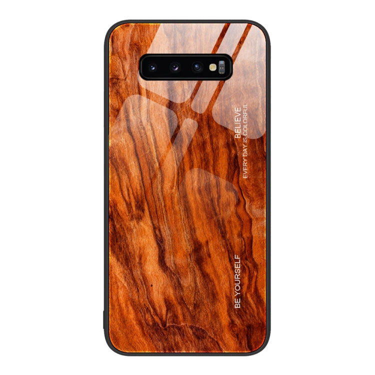 For Samsung Galaxy S10+ Wood Grain Glass Protective Phone Case