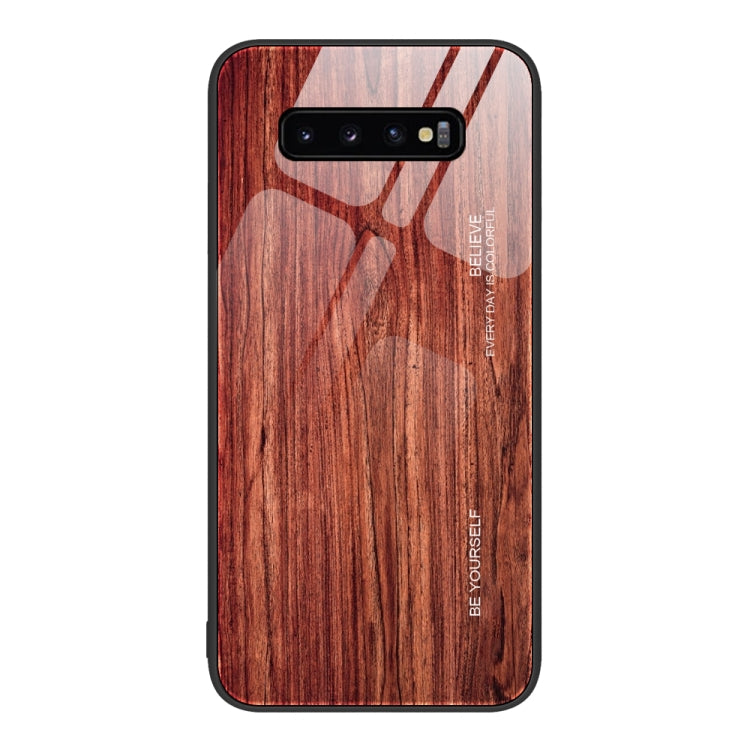 For Samsung Galaxy S10+ Wood Grain Glass Protective Phone Case