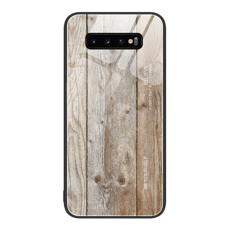 For Samsung Galaxy S10+ Wood Grain Glass Protective Phone Case