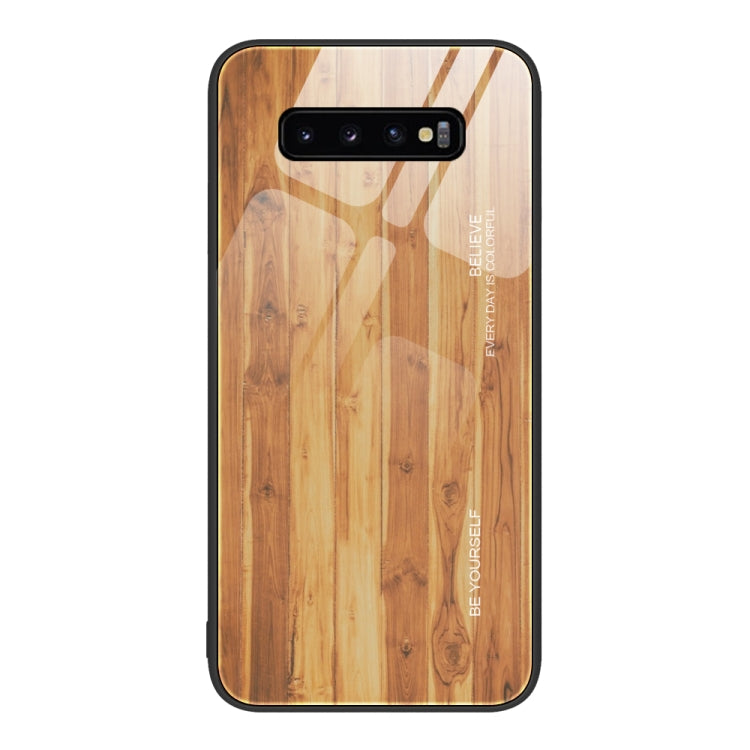For Samsung Galaxy S10+ Wood Grain Glass Protective Phone Case