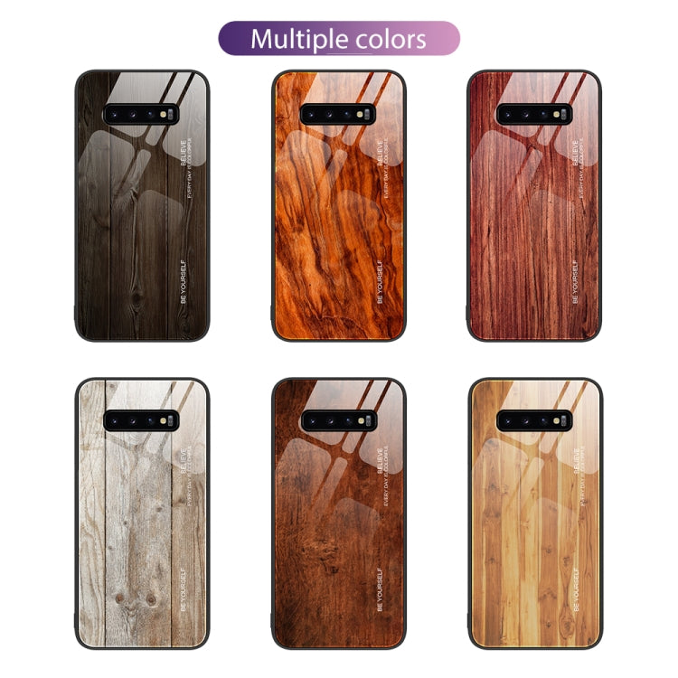 For Samsung Galaxy S10+ Wood Grain Glass Protective Phone Case