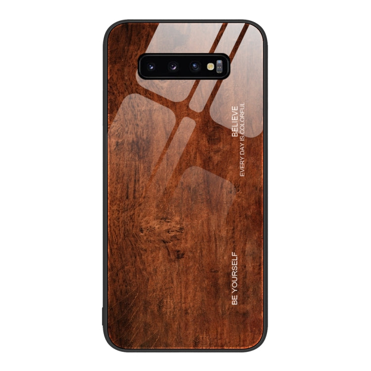 For Samsung Galaxy S10+ Wood Grain Glass Protective Phone Case