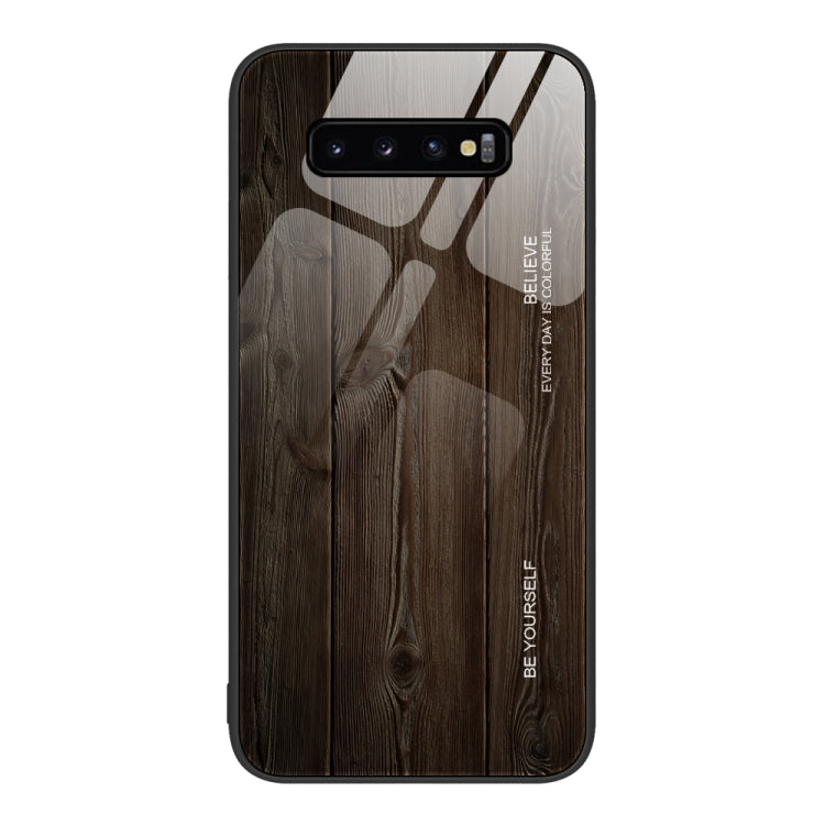 For Samsung Galaxy S10+ Wood Grain Glass Protective Phone Case
