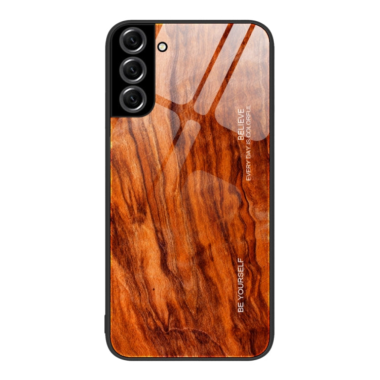 For Samsung Galaxy S22+ 5G Wood Grain Glass Protective Phone Case