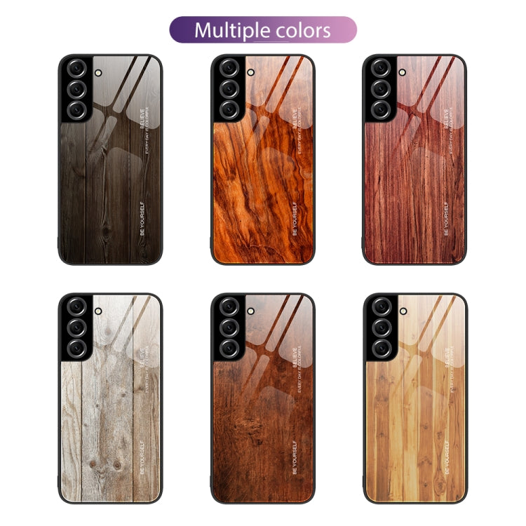 For Samsung Galaxy S22+ 5G Wood Grain Glass Protective Phone Case