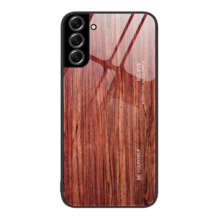 For Samsung Galaxy S22+ 5G Wood Grain Glass Protective Phone Case