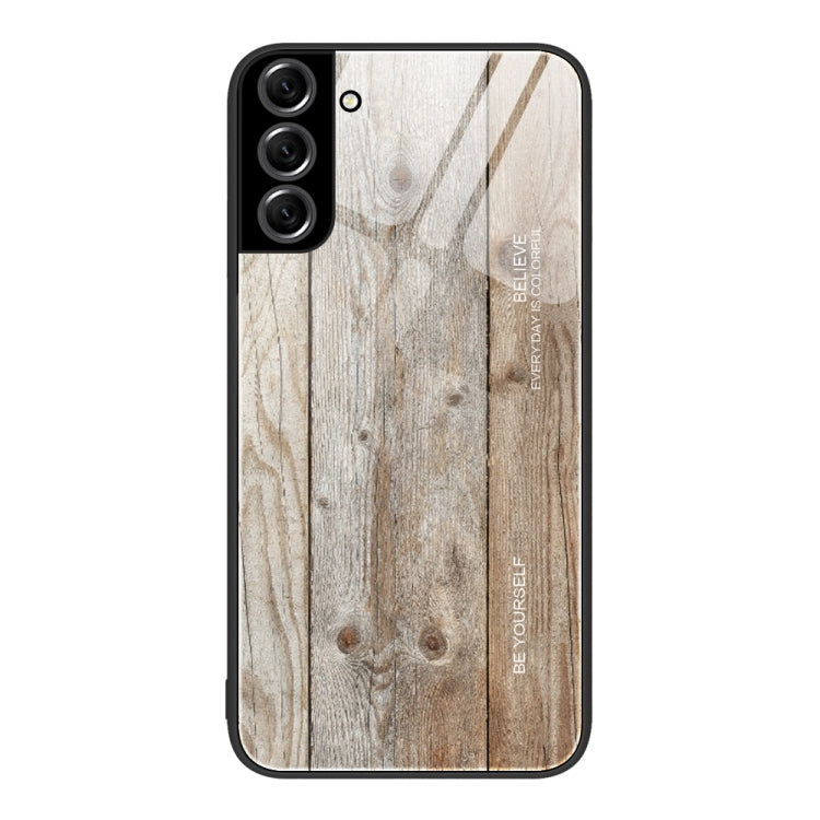 For Samsung Galaxy S22+ 5G Wood Grain Glass Protective Phone Case