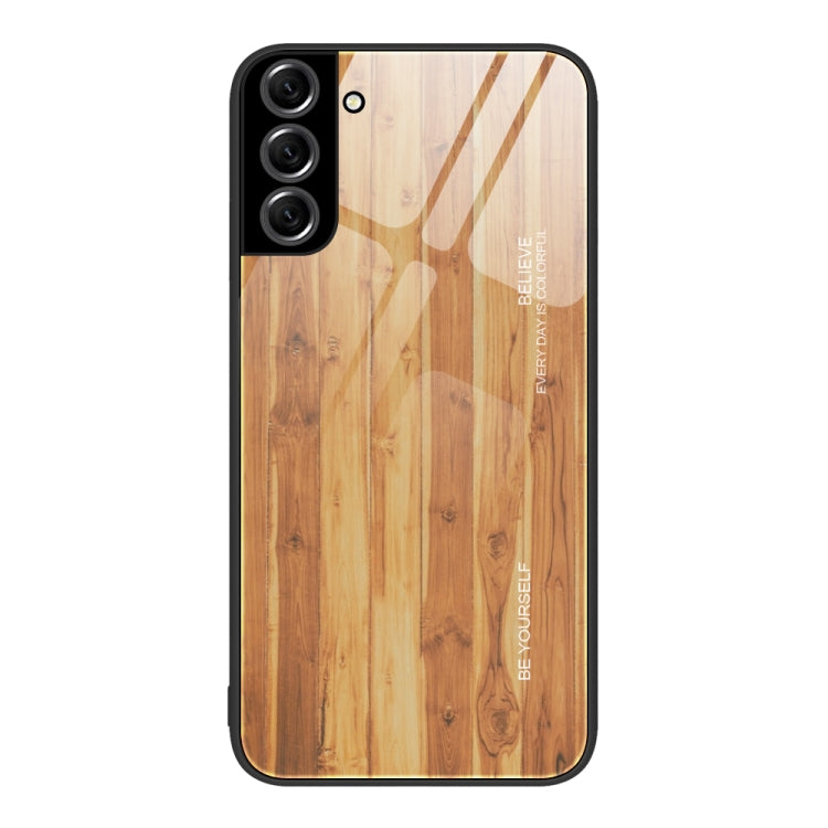 For Samsung Galaxy S22+ 5G Wood Grain Glass Protective Phone Case