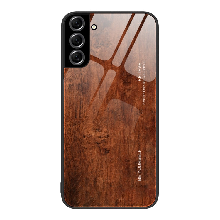 For Samsung Galaxy S22+ 5G Wood Grain Glass Protective Phone Case