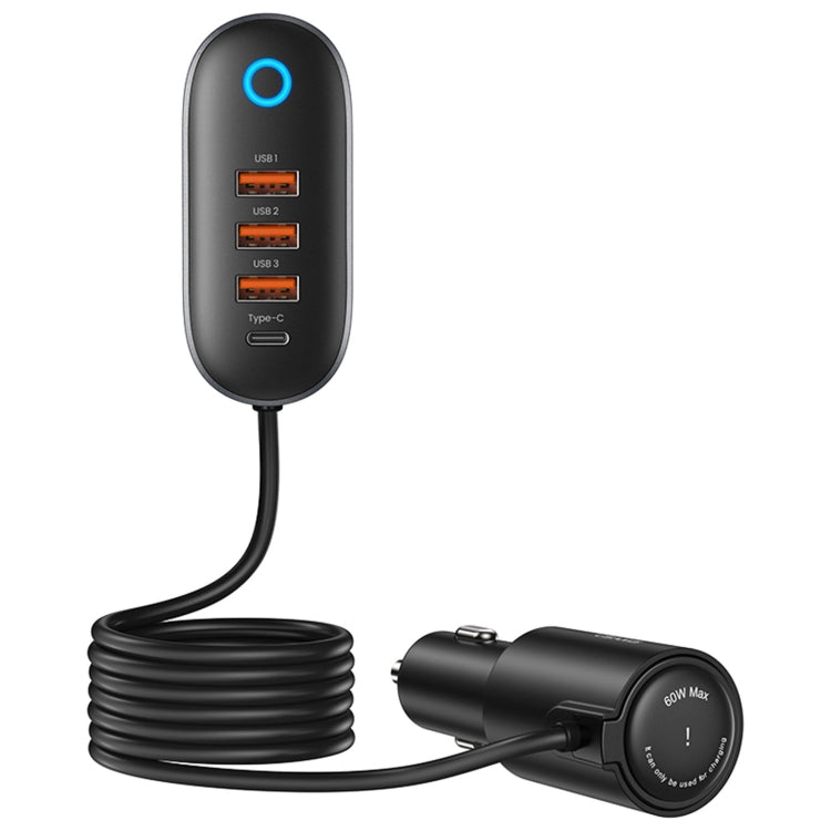 USAMS US-CC161 156W Car Cigarette Lighter Extension with Cable & Four Ports Fast Charger(Black)