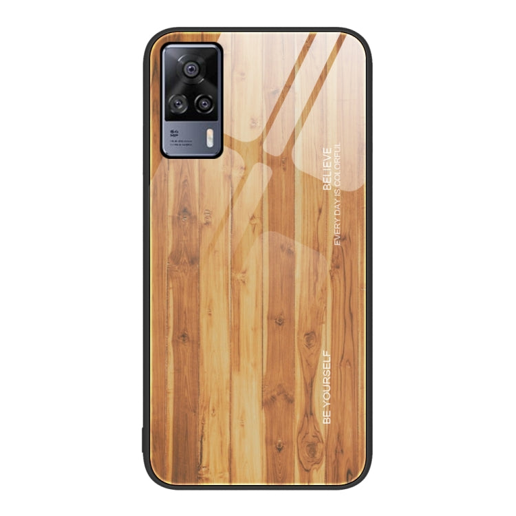 For vivo S9e Wood Grain Glass Protective Case