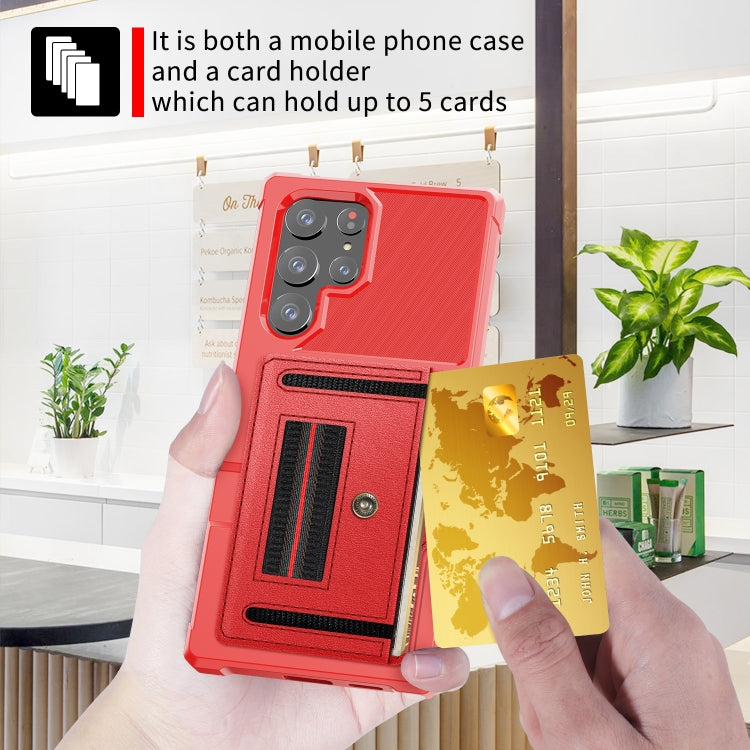 For Samsung Galaxy S22 Ultra 5G ZM06 Card Bag TPU + Leather Phone Case