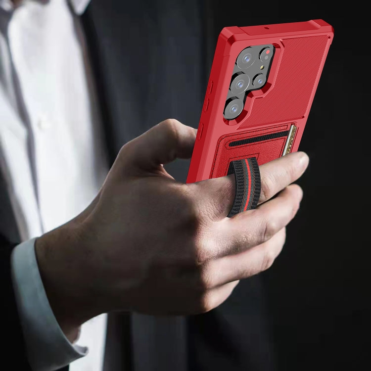 For Samsung Galaxy S22 Ultra 5G ZM06 Card Bag TPU + Leather Phone Case