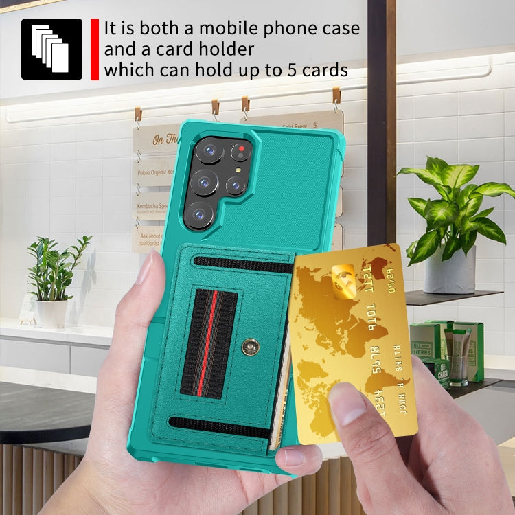 For Samsung Galaxy S22 Ultra 5G ZM06 Card Bag TPU + Leather Phone Case