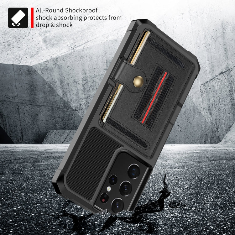 For Samsung Galaxy S21 Ultra 5G ZM06 Card Bag TPU + Leather Phone Case