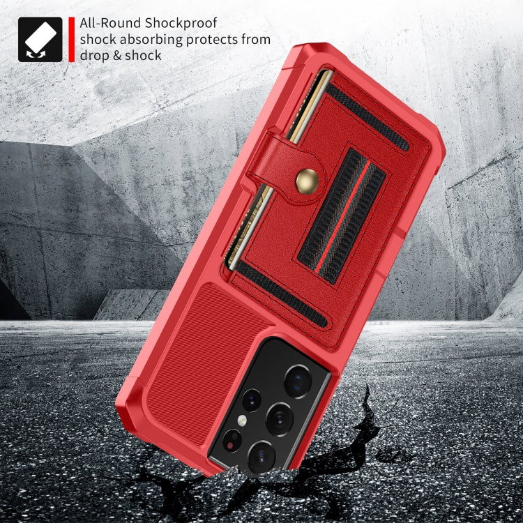 For Samsung Galaxy S21 Ultra 5G ZM06 Card Bag TPU + Leather Phone Case