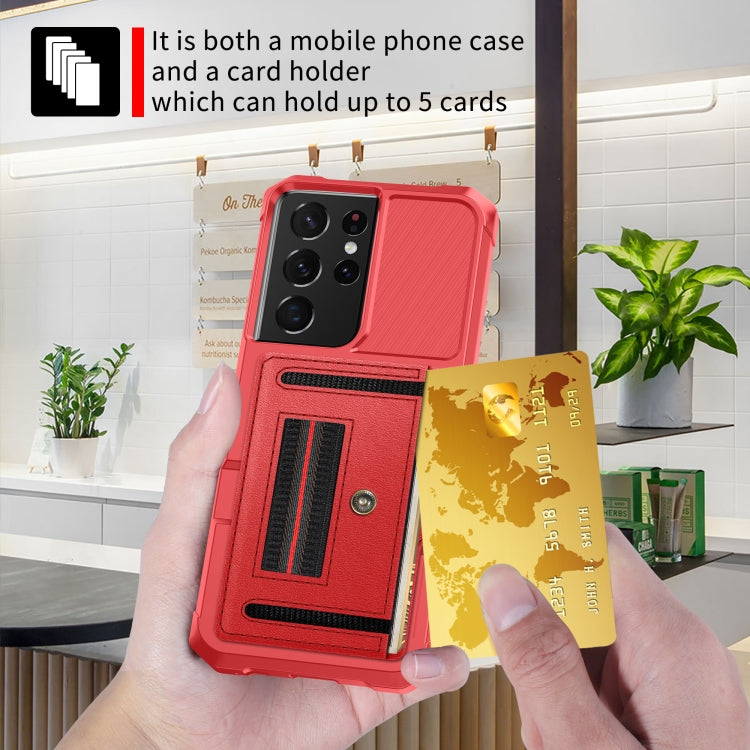 For Samsung Galaxy S21 Ultra 5G ZM06 Card Bag TPU + Leather Phone Case