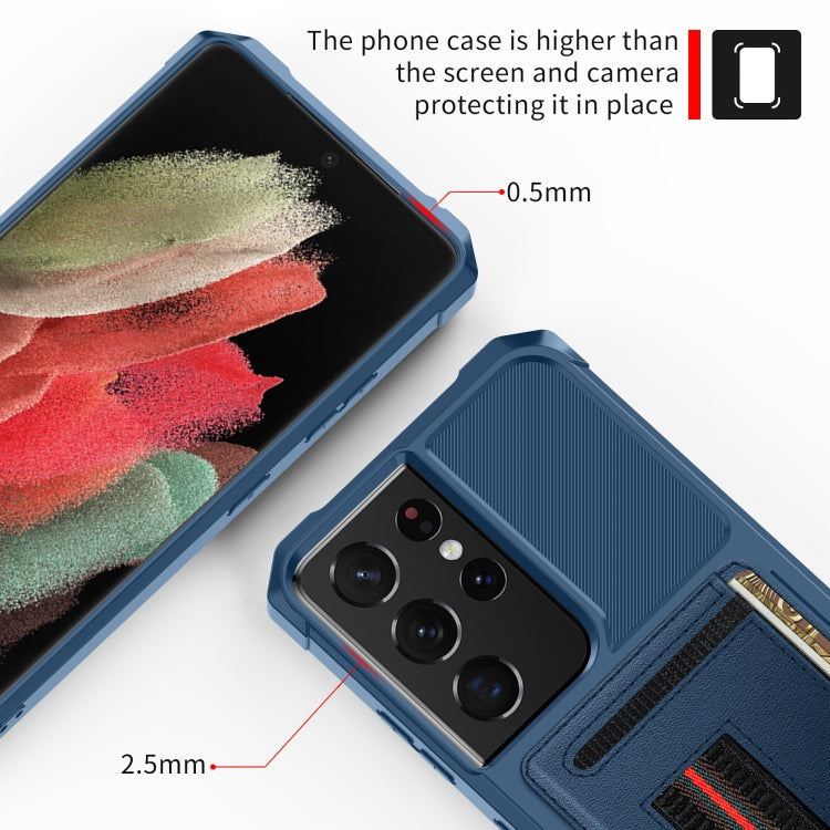 For Samsung Galaxy S21 Ultra 5G ZM06 Card Bag TPU + Leather Phone Case