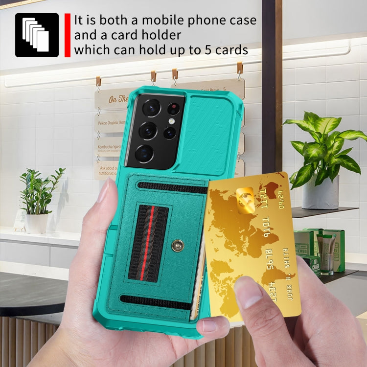 For Samsung Galaxy S21 Ultra 5G ZM06 Card Bag TPU + Leather Phone Case
