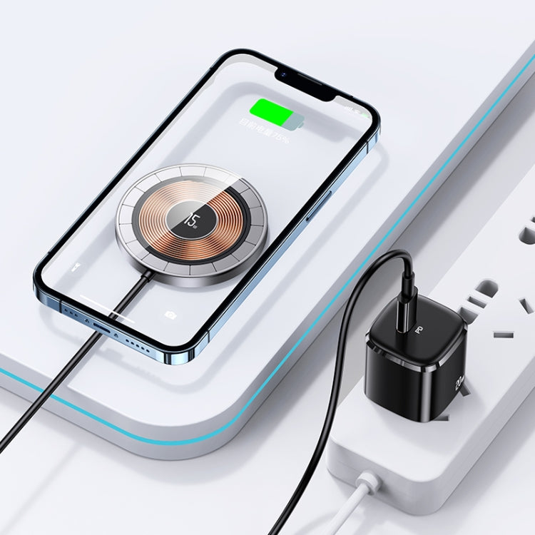 USAMS US-CD183 15W Aluminum Alloy Transparent Magnetic Wireless Charger(Black)