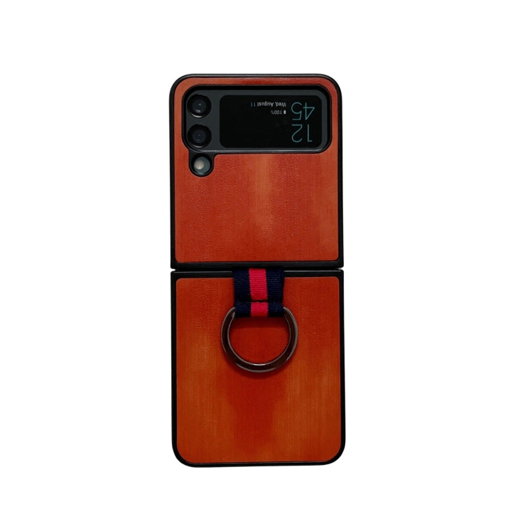 For Samsung Galaxy Z Flip4 Yellow Cow Texture PU Phone Case With Ring