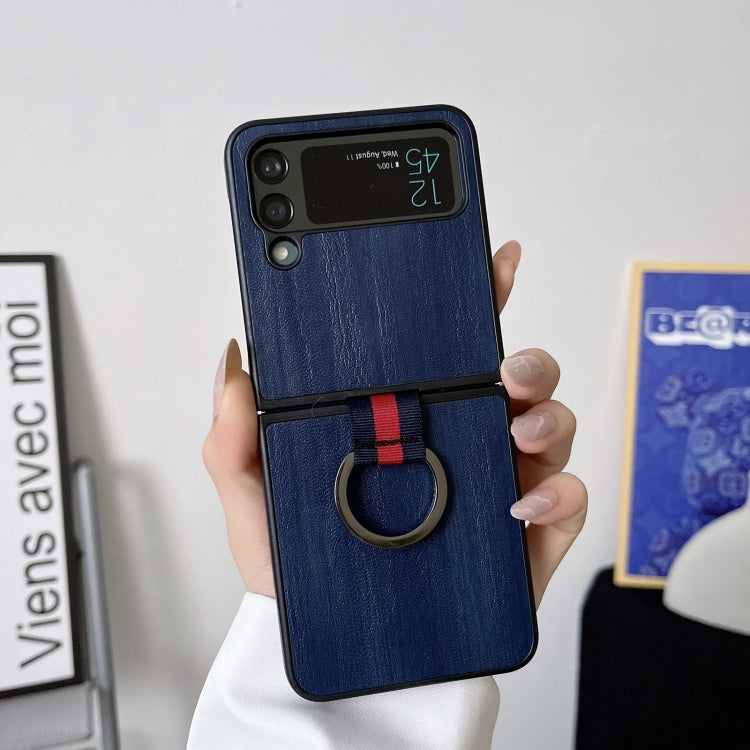 For Samsung Galaxy Z Flip4 Yellow Cow Texture PU Phone Case With Ring