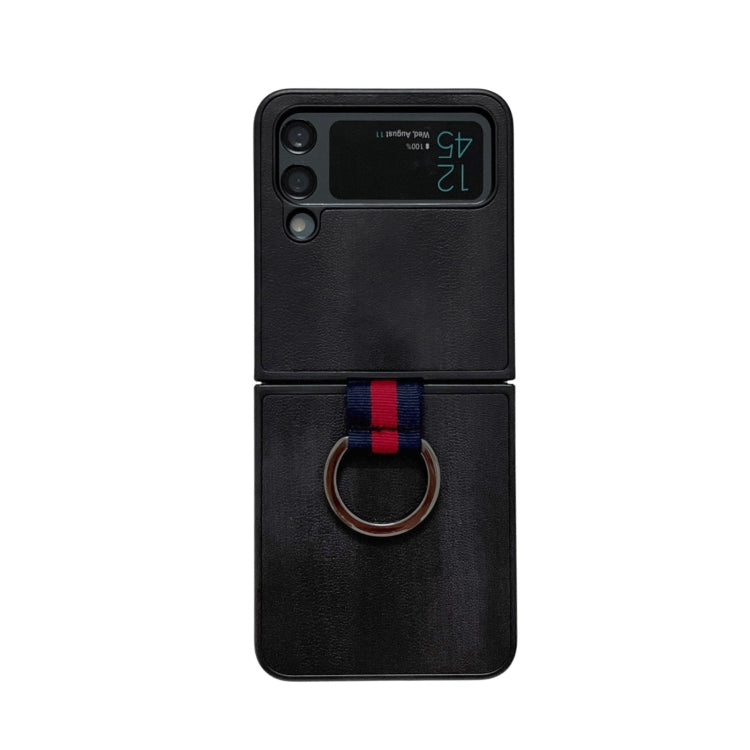 For Samsung Galaxy Z Flip4 Yellow Cow Texture PU Phone Case With Ring