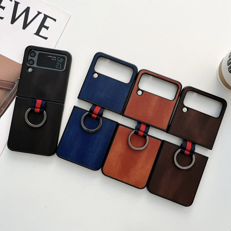 For Samsung Galaxy Z Flip4 Yellow Cow Texture PU Phone Case With Ring