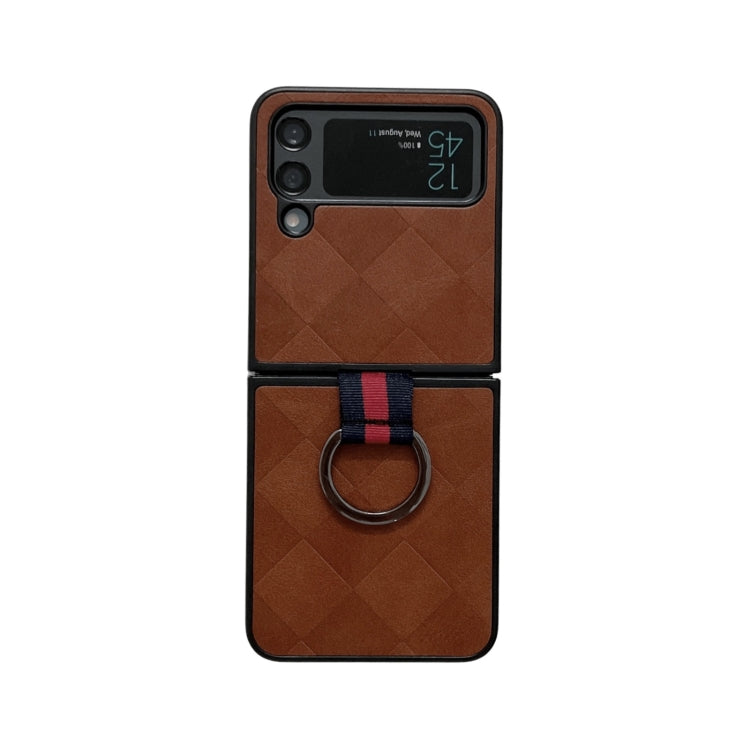 For Samsung Galaxy Z Flip4 Weave Plaid PU Phone Case With Ring