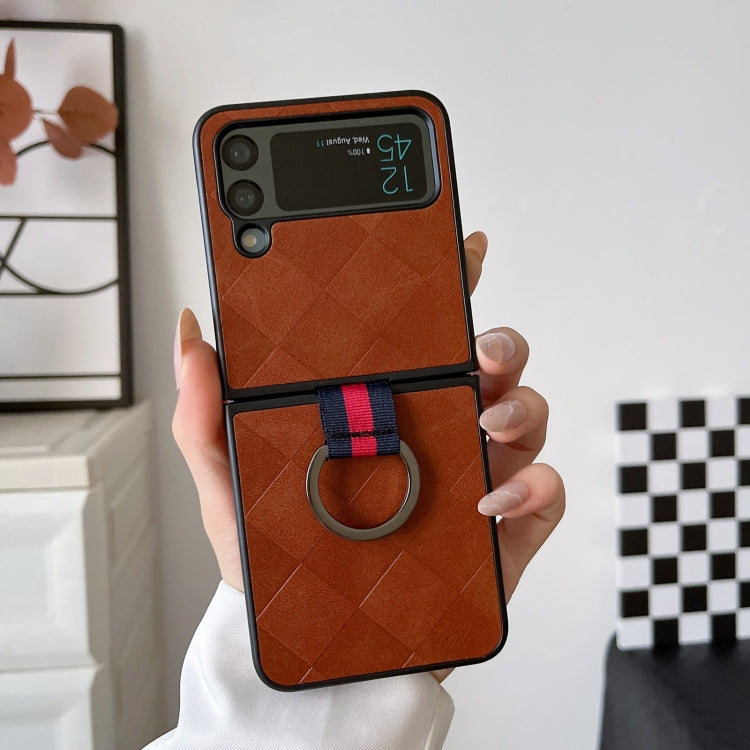 For Samsung Galaxy Z Flip4 Weave Plaid PU Phone Case With Ring