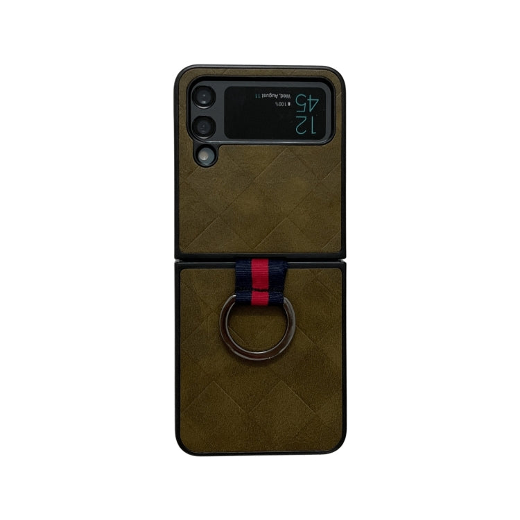 For Samsung Galaxy Z Flip4 Weave Plaid PU Phone Case With Ring