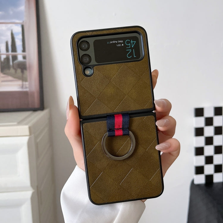For Samsung Galaxy Z Flip4 Weave Plaid PU Phone Case With Ring