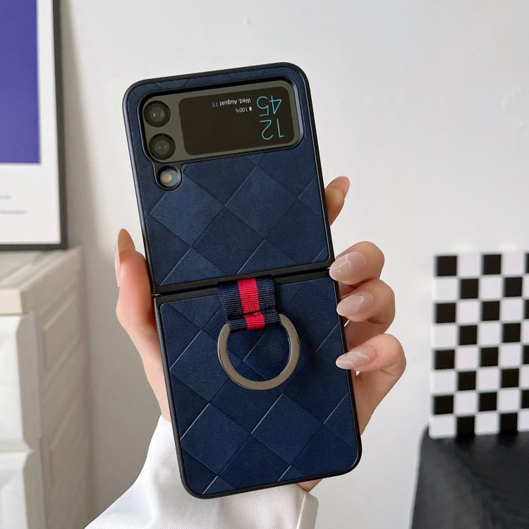For Samsung Galaxy Z Flip4 Weave Plaid PU Phone Case With Ring