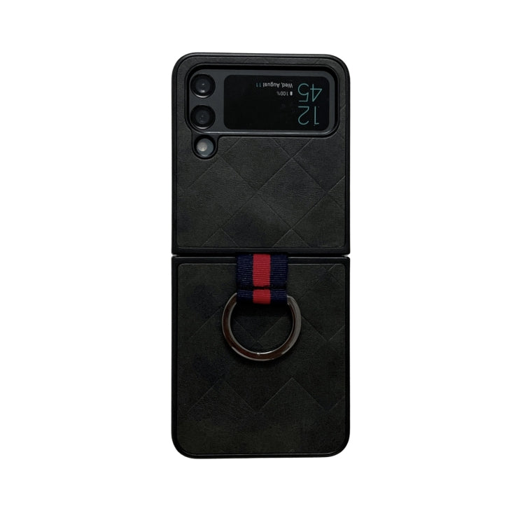 For Samsung Galaxy Z Flip4 Weave Plaid PU Phone Case With Ring
