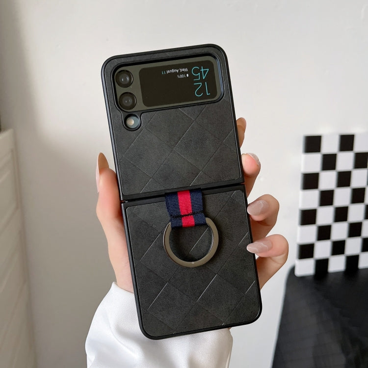 For Samsung Galaxy Z Flip4 Weave Plaid PU Phone Case With Ring