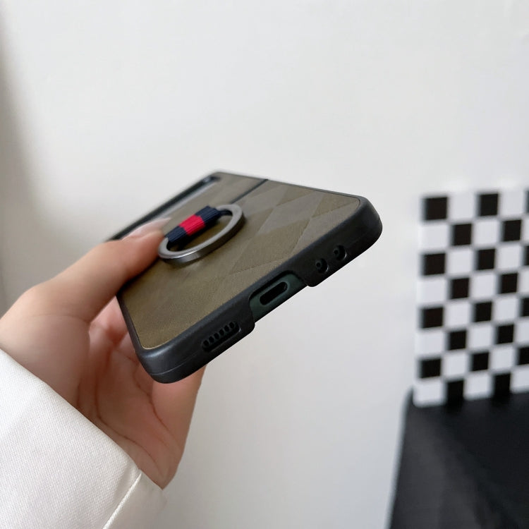 For Samsung Galaxy Z Flip4 Weave Plaid PU Phone Case With Ring