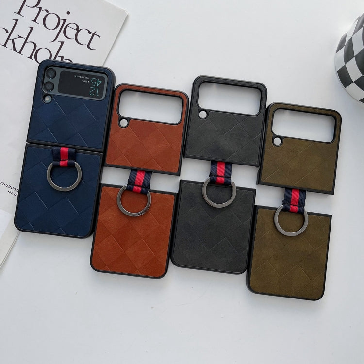 For Samsung Galaxy Z Flip4 Weave Plaid PU Phone Case With Ring