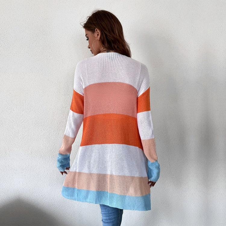 Round Neck Long Sleeve Color Matching Mid-Long Knit Sweater Coat, Size:L(Brown)