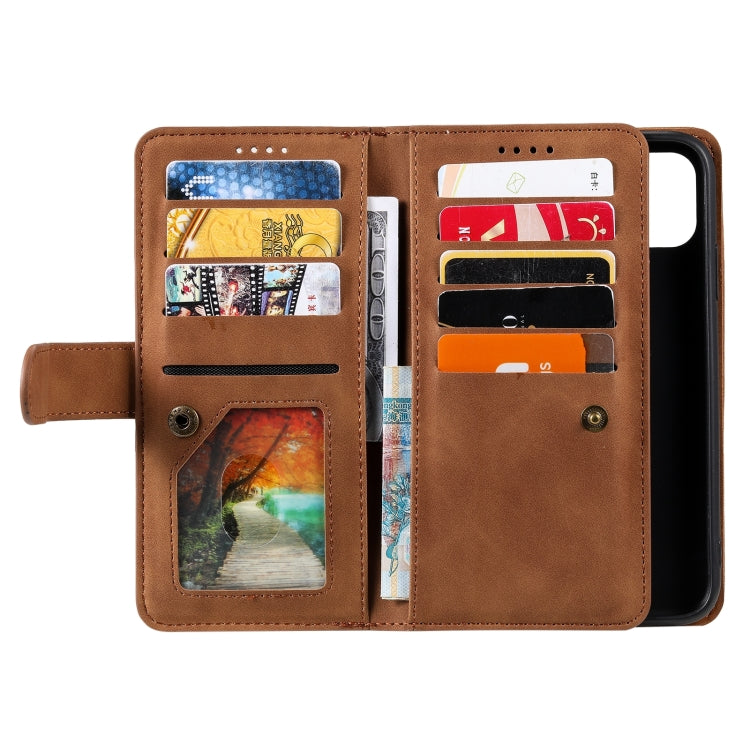 For iPhone 14 9 Card Slots Zipper Bag Leather Case