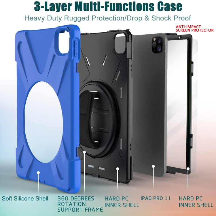 For  iPad Pro 11 (2020) 360 Degree Rotation Silicone Protective Cover with Holder & Hand Strap & Long Strap