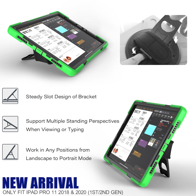 For  iPad Pro 11 (2020) 360 Degree Rotation Silicone Protective Cover with Holder & Hand Strap & Long Strap