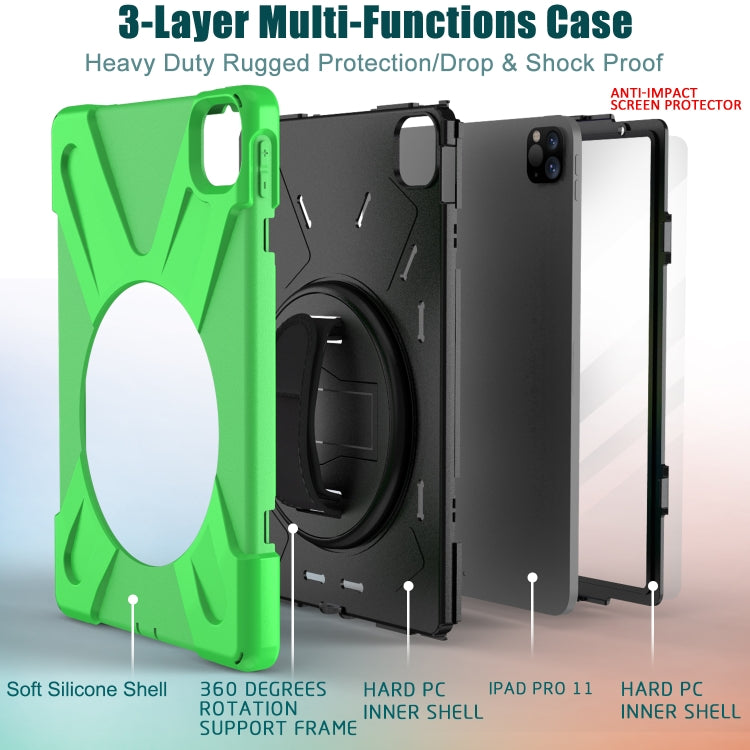 For  iPad Pro 11 (2020) 360 Degree Rotation Silicone Protective Cover with Holder & Hand Strap & Long Strap
