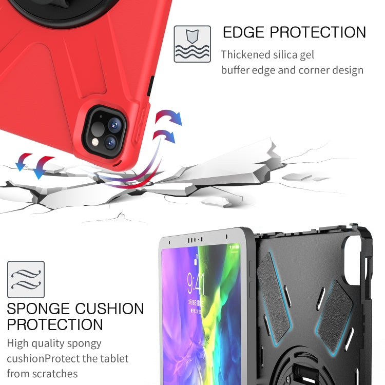 For  iPad Pro 11 (2020) 360 Degree Rotation Silicone Protective Cover with Holder & Hand Strap & Long Strap
