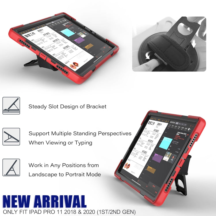 For  iPad Pro 11 (2020) 360 Degree Rotation Silicone Protective Cover with Holder & Hand Strap & Long Strap