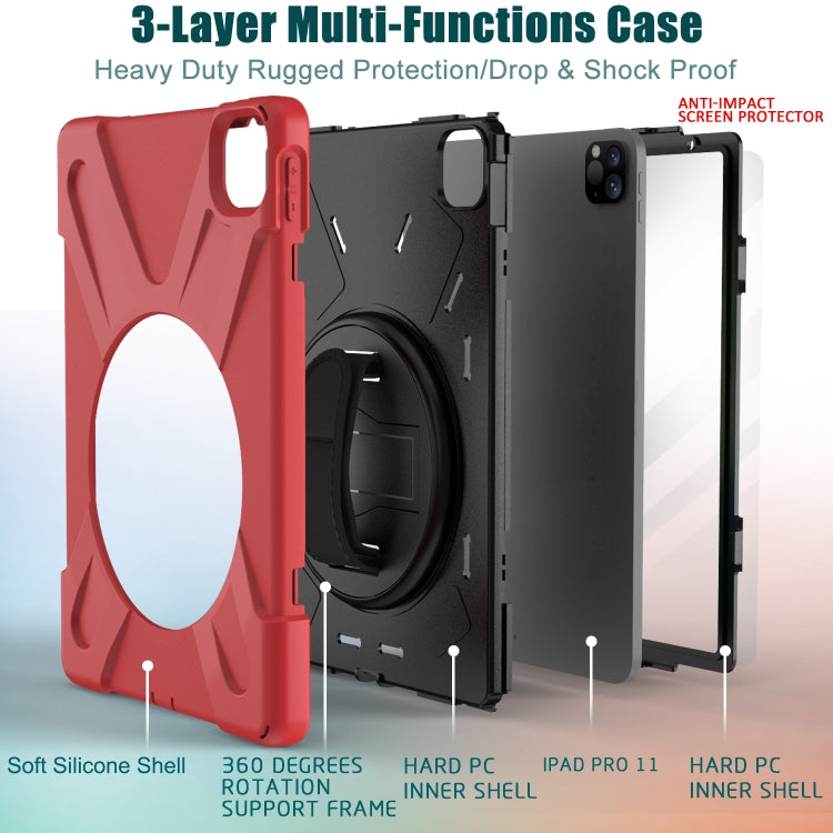 For  iPad Pro 11 (2020) 360 Degree Rotation Silicone Protective Cover with Holder & Hand Strap & Long Strap
